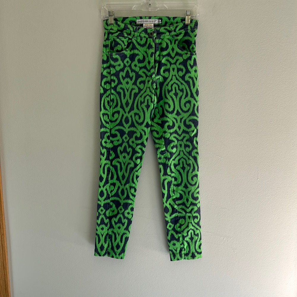 Gretchen Scott Jeans — Size: XS — Color: Green & Navy pattern
